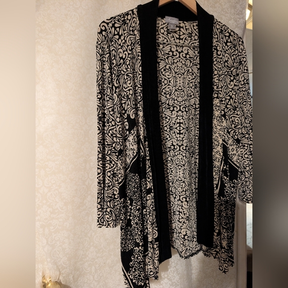 Travelers by Chicos Sz.3 (CHICOS SIZE)Black Gray Paisley Open Tunic Jacket - Picture 5 of 14